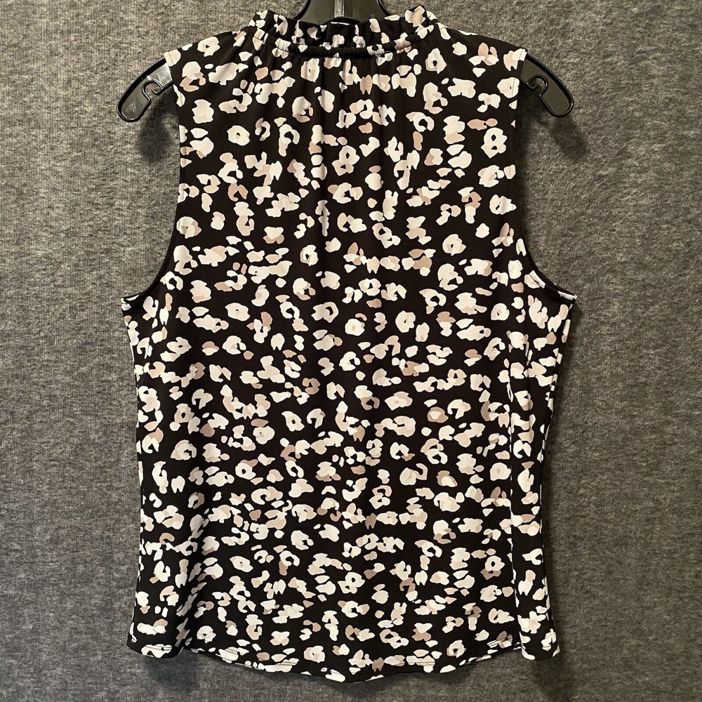 White House Black Market Top Womens Medium Animal Print Ruffle V-Neck Blouse - Picture 4 of 9